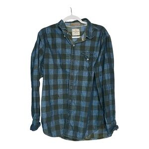 Tommy Bahama Blue Green Plaid Button Down Shirt Size Large Collared FLAWED.